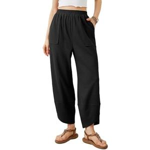 Tomosc Womens Baggy Wide Leg Pants Summer Casual Elastic Waist Palazzo Harem Pants with Pockets, Small