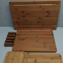 3 Packs Bamboo Cutting Board Set with Non Slip Feet Holder and Over Sink Nice Solid Thick Wood Juice Groove Chopping Board Extra Large Big Small Best Hardwood Kitchen Organic Vegetable Meat BBQ Kit (Brown)