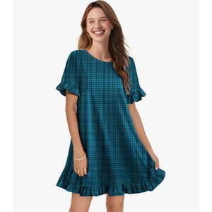 YESNO Summer Dresses for Women 2025 Floral Boho Ruffle Short Sleeve Sundresses Casual Shift Dress ESA Size XL, Dark Cyan