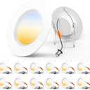 Amico 5/6 inch 3CCT LED Recessed Lighting 12 Pack, Dimmable, Damp Rated, 12.5W=100W, 950LM Can Lights with Baffle Trim, 3000K/4000K/5000K Selectable, Retrofit Installation - ETL & FCC Certified