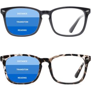 TIJN Progressive Multifocus Reading Glasses for Women Anti Blue Light Blocking Readers Vintage Square Nerd Eyeglasses (04-(2pack)black+leopard)