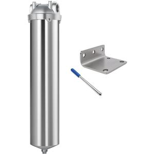 NSF/ANSI 42 Stainless Steel Whole House Water Filter Housing, 20" x 2.5" Sediment Water Filter System for Heavy Duty, Well & City Water, 1" NPT Port, Drain Valve Style C (Square Head)