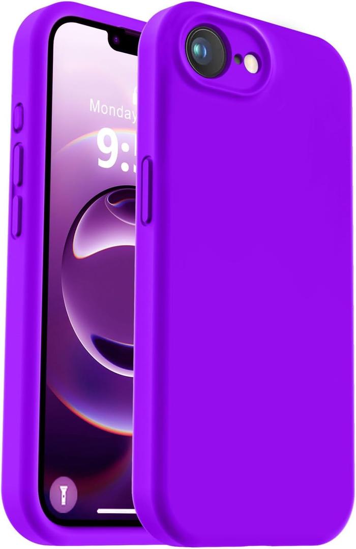 Vooii Compatible with iPhone 17e Case and for iPhone 16e Case, Liquid Silicone Upgrade [Camera Protection] [Anti-Scratch Microfiber Lining] Shockproof Phone Case for iPhone 17e/16e 6.1" - Neon Purple