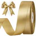 CLUEWR 1 Inch 50 Yards Champagne Gold Satin Ribbon, Solid Fabric Ribbon Roll for Flower Bouquets, Gift Wrapping, Wedding, Handmade Crafts