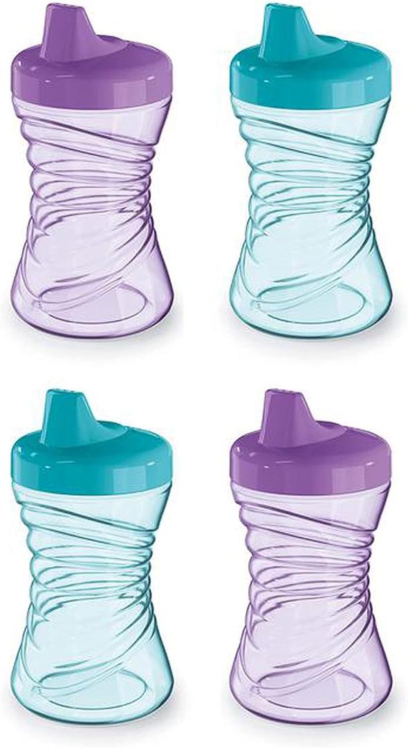 NUK Fun Grips Hard Spout Sippy Cup 10 oz. | Easy to Hold BPA Free Spill Proof Toddler Cup 4pk (Teal/Purple)