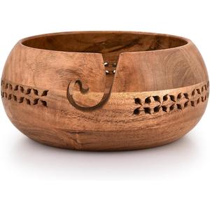 Kimona Yarn Storage Wooden Yarn Bowl Knitting Bowl Large Crochet Yarn Holder Gifts for Women (8" X 8" X 4")