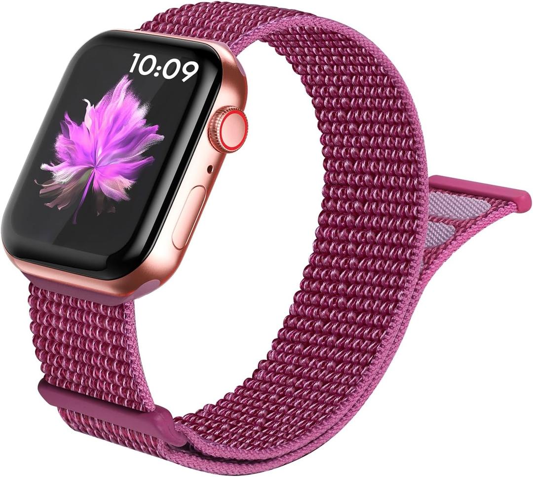 3 x Nylon Sport Loop Bands Compatible with Apple Watch Band 41mm 40mm 38mm 49mm 45mm 44mm 42mm Women Men, Stretchy Breathable Strap for iWatch Series 9 Ultra 8 7 6 5 4 3 2 SE (42,Dragon Fruit