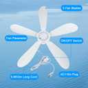28" AC 110V Portable Ceiling Fan with ON/OFF Switch, Plug in Ceiling Fan Hanging Fan for Outdoor Indoor Gazebo Camping RV Tent Home Room
