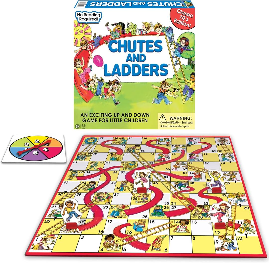 Classic Chutes and Ladders with 1970's Artwork by Winning Moves Games USA for Children Ages 3 and Up, Preschool Games for 2-4 Players (1195)