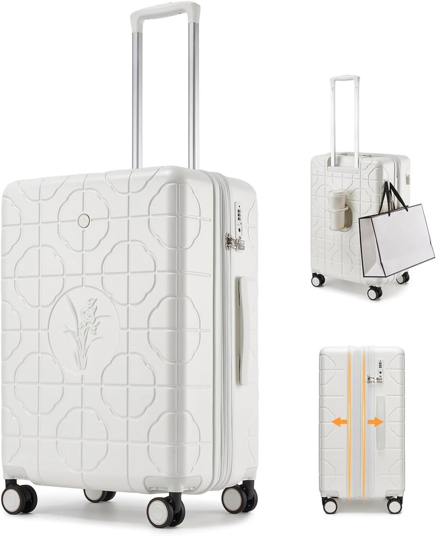 Somago 20in Expandable Carry-on Suitcase with Cup Holder Spinner Lightweight PC Luggage with Spring Shock-Absorption Brake Wheels TSA Lock,YKK Zipper