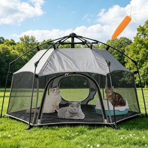 Quickup Outdoor Cat Enclosure 44" Pop-Up Catio with 2 Doors, Waterproof & Portable, Mesh Wall, Connectable to Play Tunnels,Indoor/Outdoor Cats Enclosed Playpen for Patio Balcony Courtyard Camping-Grey