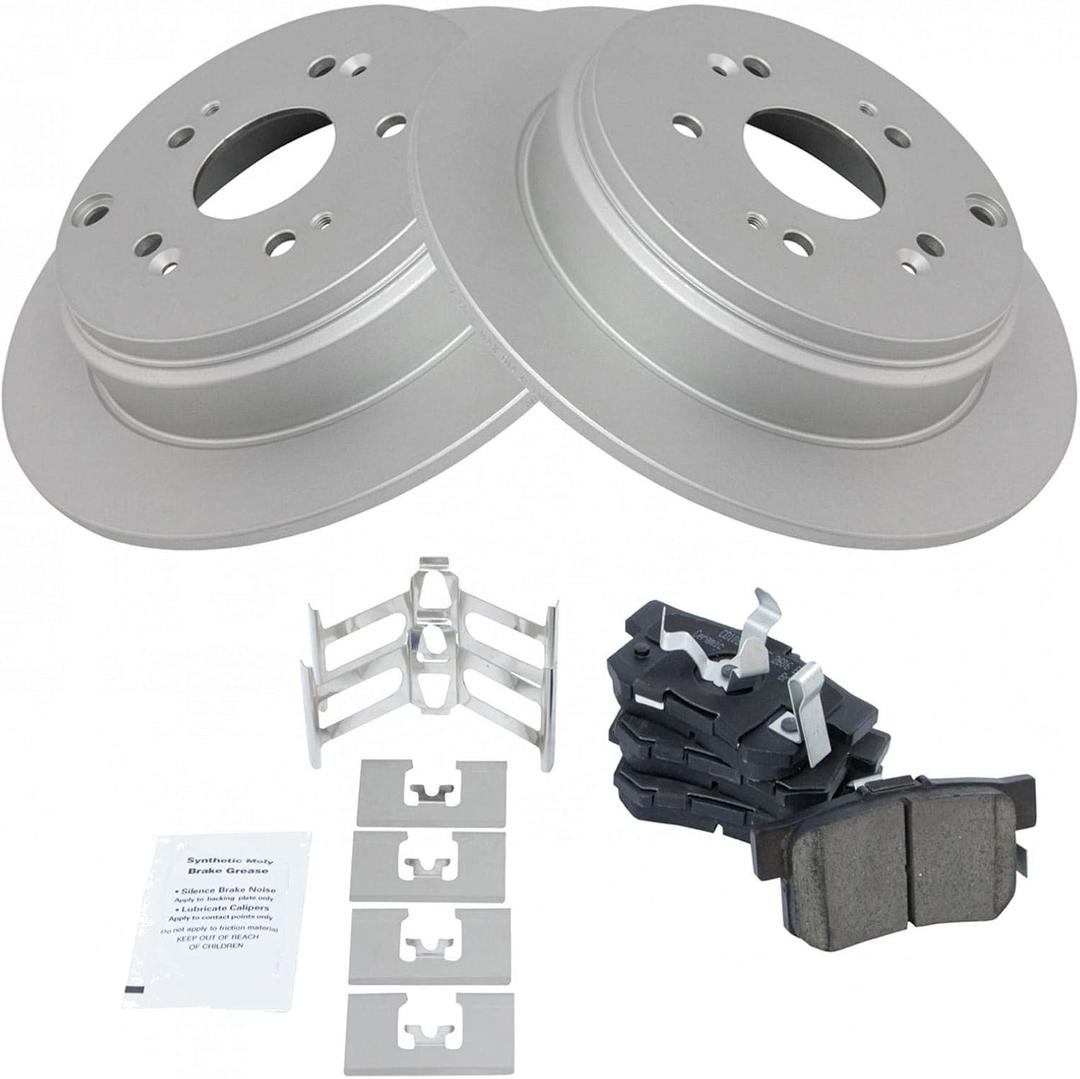 TRQ Rear Brake Pad & Rotor Kit Brake Pads Brake Rotor Ceramic Premium G-Coated Compatible with 2010-2018 Acura RDX 2005-2016 Honda CR-V