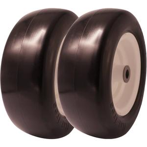 11x4.00-5 lawn mower tires flat free, Solid Smooth Tires and Wheel with 3/4" Precision bearings or 5/8" & 1/2", 3.4"-5.6" Centered Hub,for Zero-Turn Lawn Mowers, Extra Universal Adapter Kit (2 Pack)