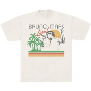 Bruno Mars Official Merch Live! T-Shirt, Off-White (Large, Ivory)