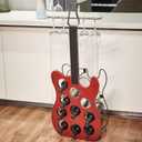 GUTE Metal and Wood Guitar Shaped 10 Bottle Rack - Vintage Decorative Holder Freestanding Display, Storage Organizer - Kitchen, Home Bar - Rock N Roll Lover, Electric Guitarist Music Gift