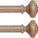2 Pack Wood Curtain Rods for Windows 30 to 56 Inch, 1 Inch Boho Decorative Vintage Drapery Rod with Faux Wooden Grain Finial, Adjustable Heavy Duty Rustic Farmhouse Spliced Metal Curtain Pole