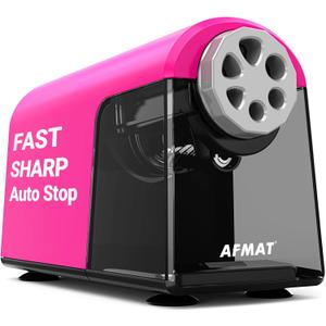 AFMAT Electric Pencil Sharpener Heavy Duty, 6 Holes, Auto Stop Pencil Sharpeners for School, Classroom Electric Sharpener for 6-11mm Pencils, 7000 Sharpening Times, Pink