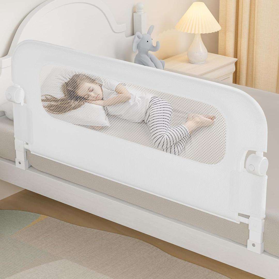 Baby Bed Rail Guard for Toddlers -47" Toddler Bed Rails for Twin, Full, Queen, King Bunk Size Bed Swing Down Bedrail Extral Tall Child Safety Side Railing Guards for Kids (White)