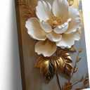 Flower Pictures Canvas Wall Art White Gold Flowers Elegant Wall Decor pictures 3D Retro Floral poster prints for Bedroom Bathroom Wall Decorations (16inx24in canvas) (24L" x 16W")