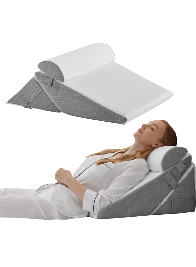 Wedge Pillow Headboard, 3PCS Orthopedic Bed Wedge Pillows Set for After Surgery, Adjustable Pillow Wedge for Acid Reflux&Back Pain Relief, Sleeping, Back Pillow for Bed Sitting Up, White/Grey