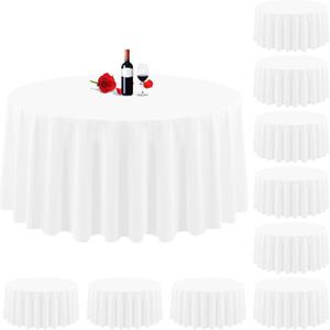 10 Pack Round Table Cloth - White 120 Inch Round Tablecloth - Washable Polyester Fabric - Bulk Linen Tablecloths for Parties, Wedding, Banquet, Buffet, Dinning