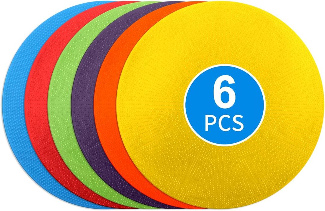6PCS 9 inch Poly Spots Markers, Round Multiple Color Spot Marker for Games, Rubber Non-Slip Carpet Dots for Gym/PE Training