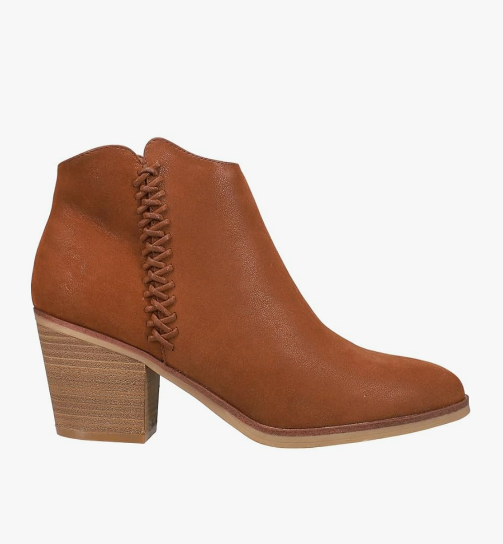 MIA Womens Lasso Round Toe Zippered Casual Boots Ankle Mid Heel 2-3" - Brown 7.5M