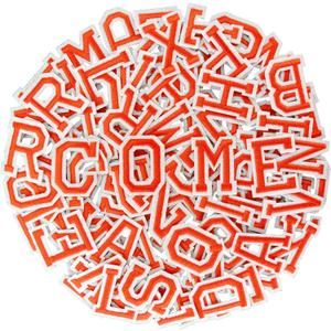 104pcs Orange Iron on Letters Patches, Embroidery Fabric Letters Applique Patch for Clothing, Jackets, Jeans, Hats, Backpacks, Socks