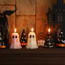 MTLEE 3 Set 6 Pcs Witch Ghost Candles with Hat Pastel Halloween Decor Girly Pink and Black Halloween Night Decor Indoor for Boo Basket Stuffers Room Table Centerpieces