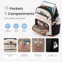 LOVEVOOK Laptop Backpack for Women with Giant Tumbler Holder Pocket,15.6 Inch Puffer Travel College Work Backpack Purse for Teacher Nurse,Casual Laptop Bag Computer Back Pack Daypack,White-Black-Brown