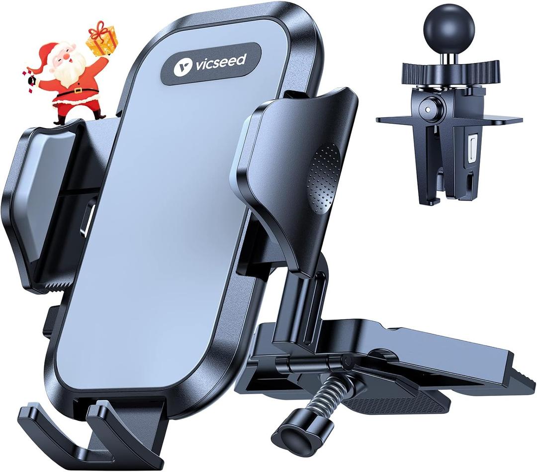 VICSEED Military-Grade Sturdy Car Phone Holder Mount, Upgraded Anti Shake Metal CD Slot & Air Vent Thick Case Friendly Phone Mount for Car Fit for iPhone 16 15 14 Samsung All Phones (Black)