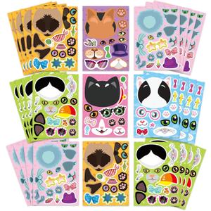 5 x Jovial & Joyful 36 Sheets Create Your Own Cat Stickers, Multicolor Cartoon Cat Themed Kids Stickers, Vinyl Material, Perfect for Scrapbook, Laptop, Water Bottle, Paper, Plastic, Glass Surfaces