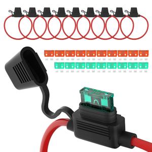 DaierTek 12 AWG Inline Fuse Holder 12V, ATO/ATC in Line Fuse Holder 12 Volt Waterproof with 30 Amp & 40 Amp Medium Blade Fuse for Marine Car Automotive- 10pcs (Normal)