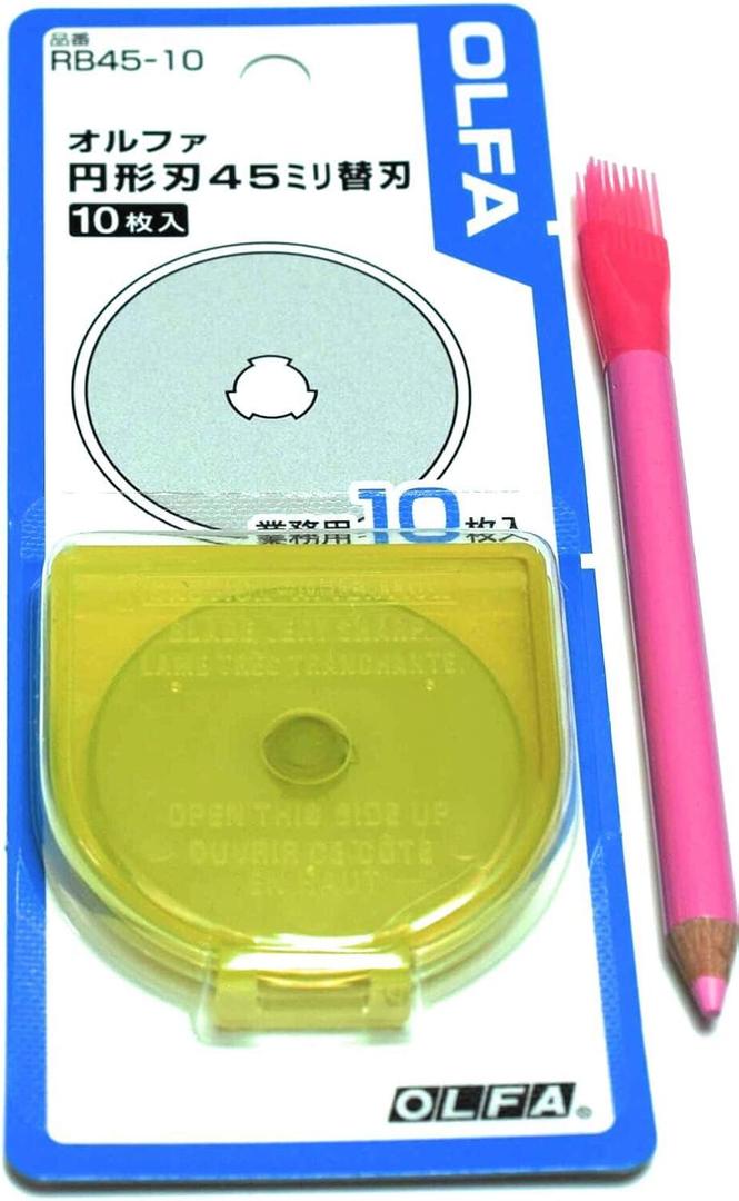 OLFA 45mm Tungsten Tool Steel Rotary Blades,Set of 10, Marking Pen [Japan Import] (45mm x 10)