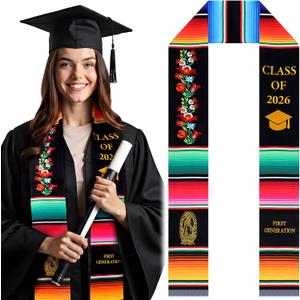 Tondiamo First Generation Graduation Stole Mexican Graduation Sash Class 2026 Virgen De Guadalupe Serape Stole for Graduates