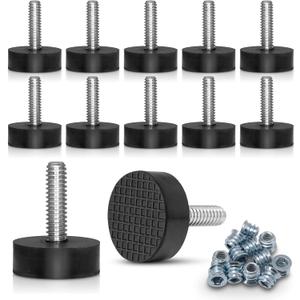 12 Pack All-Rubber 1/4"-20 UNC Leveling Feet with Inserts, Adjustable Levelers for Table Chair Stool Legs - 0.35" to 0.85" Height Range, Anti-Slip
