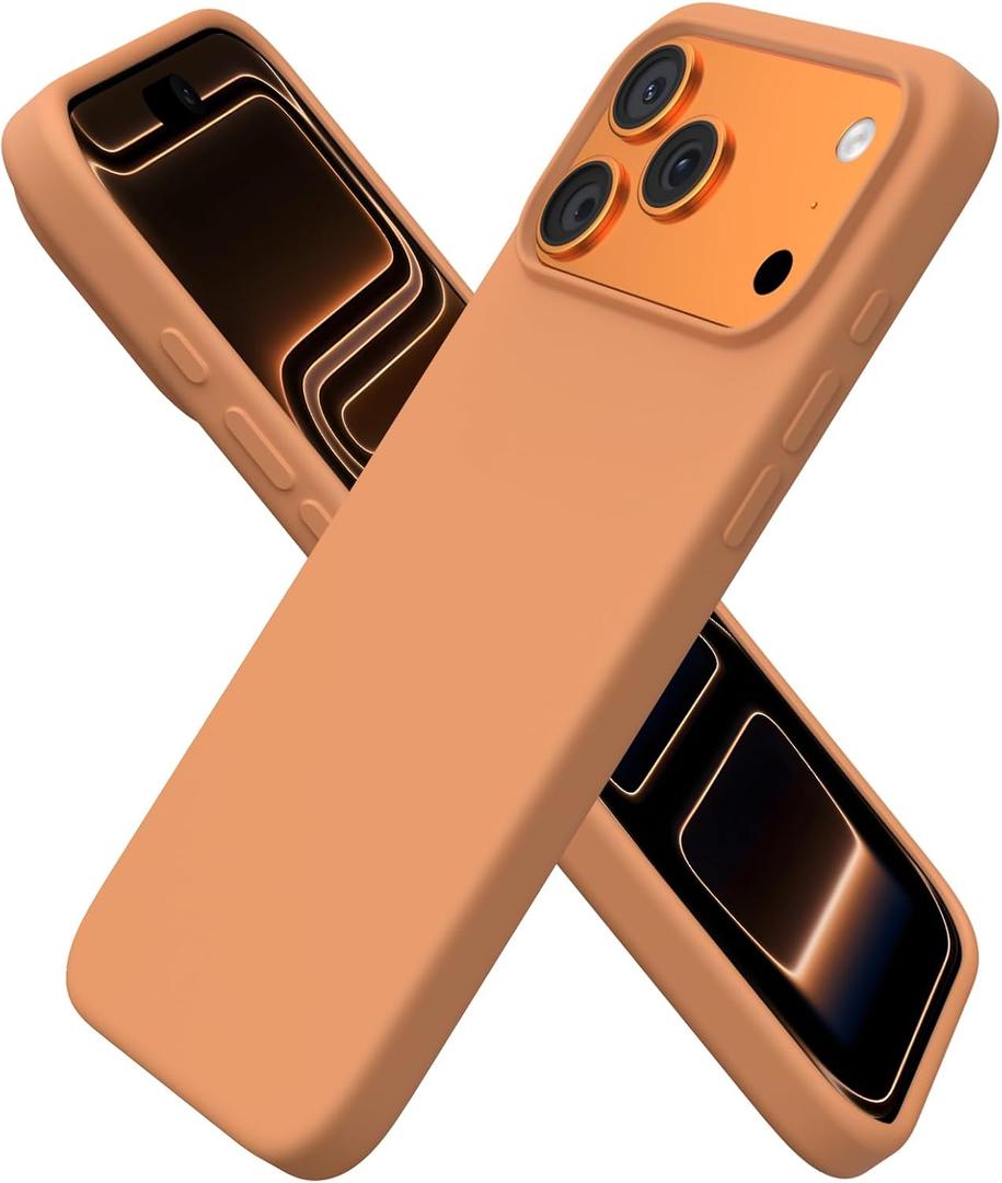 ORNARTO Compatible with iPhone 17 Pro Max Case 6.9", Slim Liquid Silicone 3 Layers Soft Gel Rubber Shockproof Protective Cover with Anti-Scratch Microfiber Lining-Orange