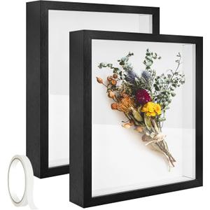 2 Pack 11 x 14in Shadow Box Frame Shadow Boxes Display Cases 3D Picture Frame Shadow Boxes Display Cases with Adhesive Tape for Baby Items Wedding Memories Awards Medals Tickets and Photos(Black)