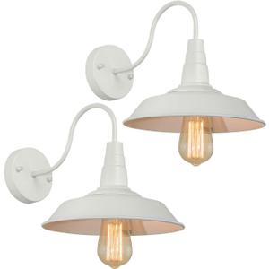 BRIGHTESS W8903 Retro White Wall Sconce Barn Lamp Industrial Vintage Farmhouse Wall Lamp Led Porch lamp for Indoor Hardwired (2 Packs), Set of 2