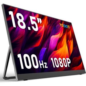 Yodoit Portable Monitor for Laptop 100Hz 18.5" FHD 1080P Screen IPS Display with USB Type C Port and Speakers with Smart Cover Metal Compatible with PC, MacBook, Xbox (Black)