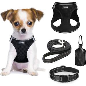 YIMEIS Dog Harness and Leash Set, No Pull Soft Mesh Pet Harness, Reflective Adjustable Puppy Vest for Small Medium Large Dogs, Cats (Black-Update, Small (Pack of 1))