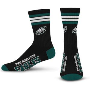 For Bare Feet NFL 4 Stripe Deuce Crew Sock, Philadelphia Eagles, Large