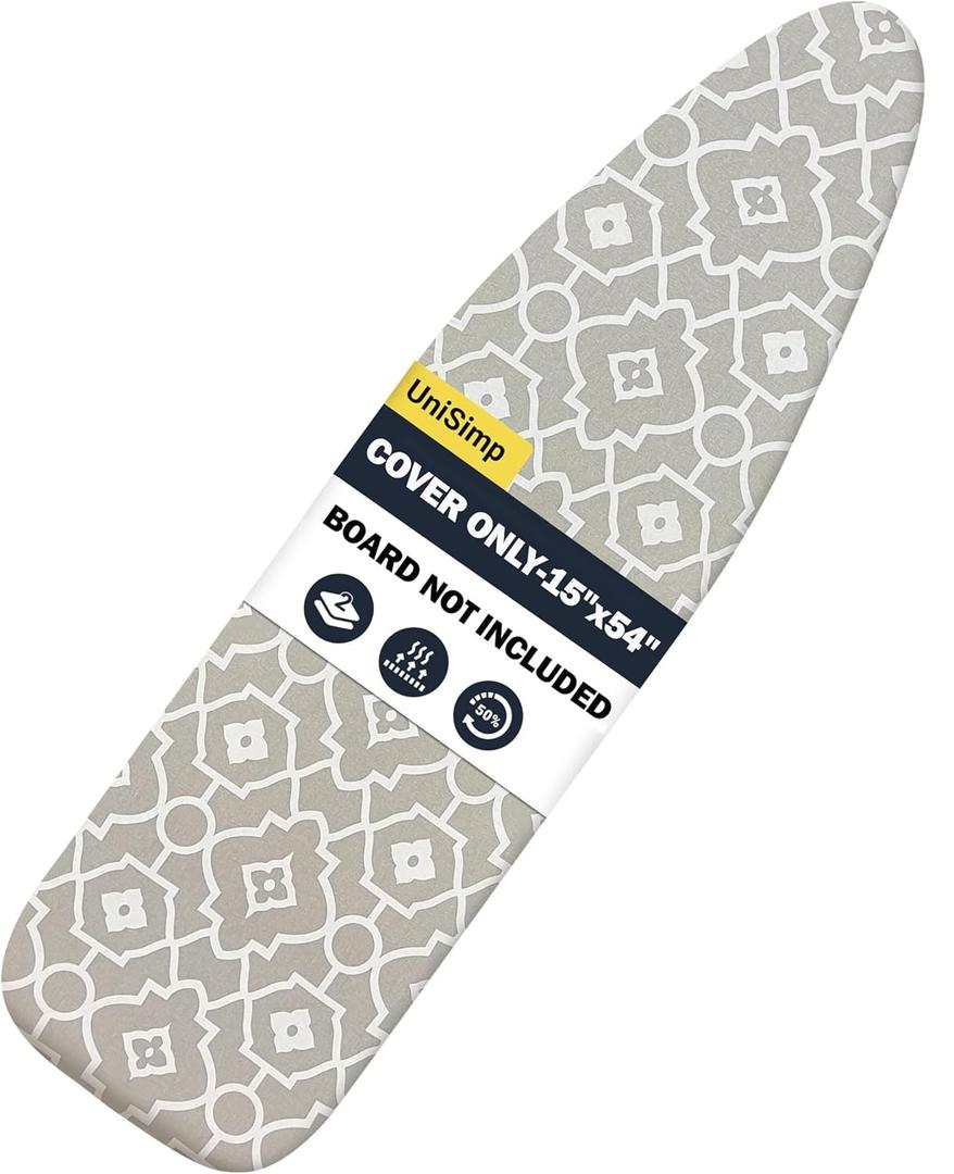 Ironing Board Cover   - Extra Thick Natural Cotton, Scorch & Stain-Resistant Padding, Standard Size Iron Board Cover with Metal Fasteners Heavy Duty Elastic Edge, Heatproof (Gray Geometry)