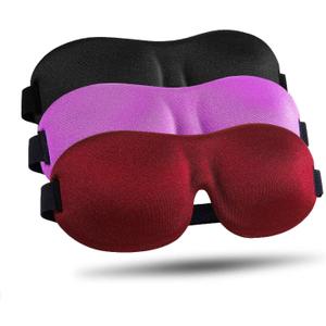 LKY DIGITAL Sleep Mask for Side Sleeper 3 Pack, Blackout 3D Eye Mask for Sleeping, Night Blindfold for Men Women (Purple & Black & Red)