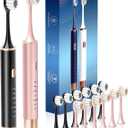 Aneebart Black & Pink Electric Toothbrush for Adults, 2 Pack ToothbrushUSB Rechargeable Sonic Toothbrush with 12 Brush Heads, Smart Timer, 6 Modes, 2-Hour Fast Charge Last 30 Days