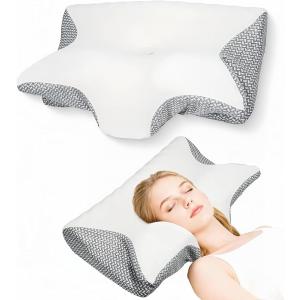 Cervical Neck Pillow: Ergonomic Contour for Side Sleepers, Pain Relief & Neck/Shoulder Support (Grey)