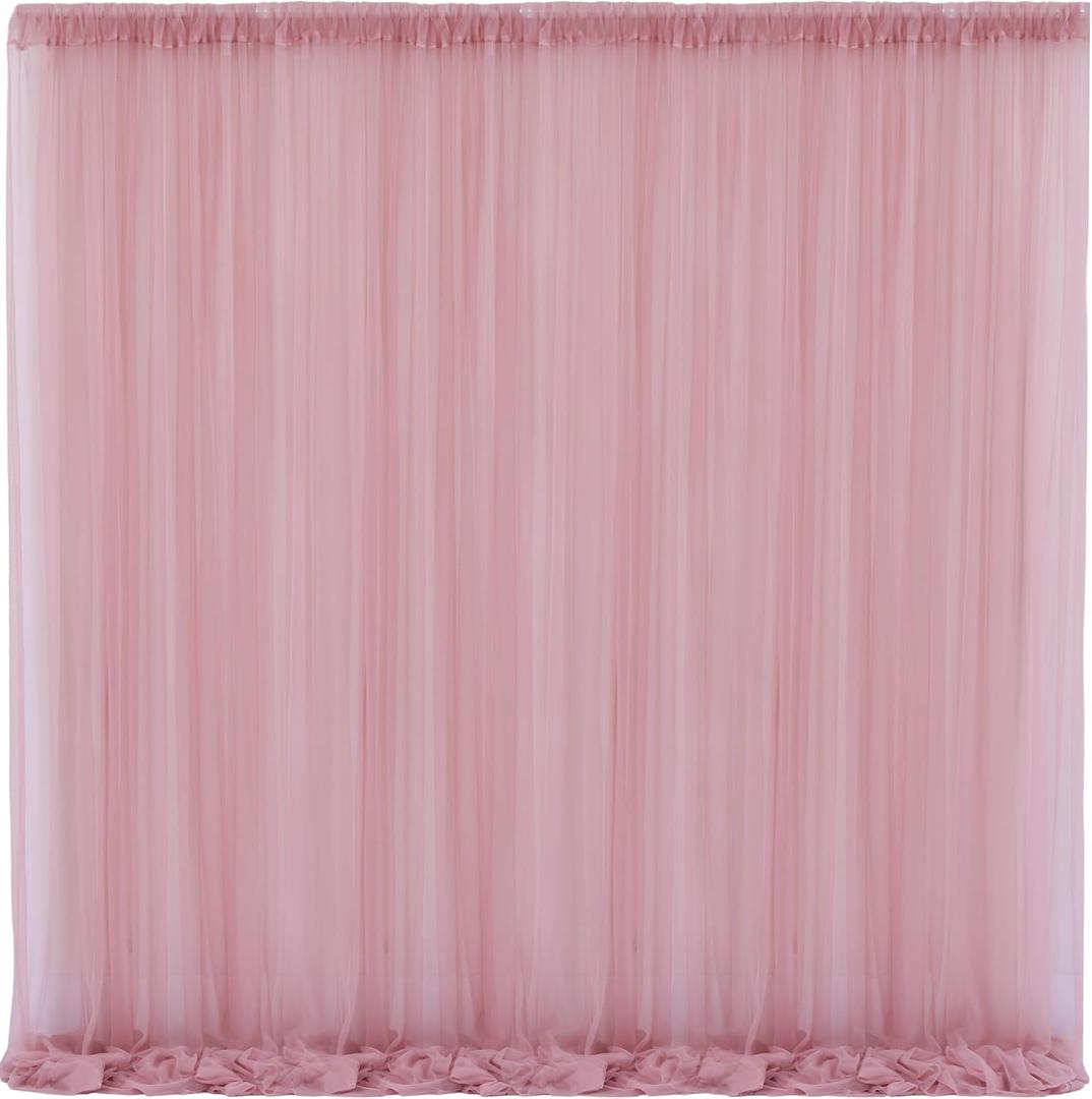 10x10 Dusty Rose Tulle Backdrop Curtains for Parties, Sheer Backdrop Curtain Wedding Photo Background Drapes for Baby Shower Photography Birthday Party