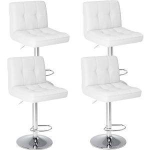 Sweetcrispy Bar Stools Set of 4, Armless PU Leather Adjustable Swivel Barstools, Hydraulic Kitchen Counter Height Thickened Seat Cushion Square Island Countertop Chairs with Back - Modern White Sweetcrispy Bar Stools Set of 4, Armless PU Leather Adjustable Swivel Barstools, Hydraulic Kitchen Counter Height Thickened Seat Cushion Square Island Countertop Chairs with Back - Modern White