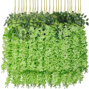U'Artlines 36 Pack (Total 139 Feet) Artificial Fake Wisteria Vine Rattan Hanging Garland Silk Flowers String Home Party Wedding Decor (36, Green)