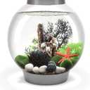biOrb Classic 15 Acrylic 4-Gallon Aquarium with White LED Lights Modern Compact Tank for Tabletop or Desktop Display, Silver-Trimmed Tank